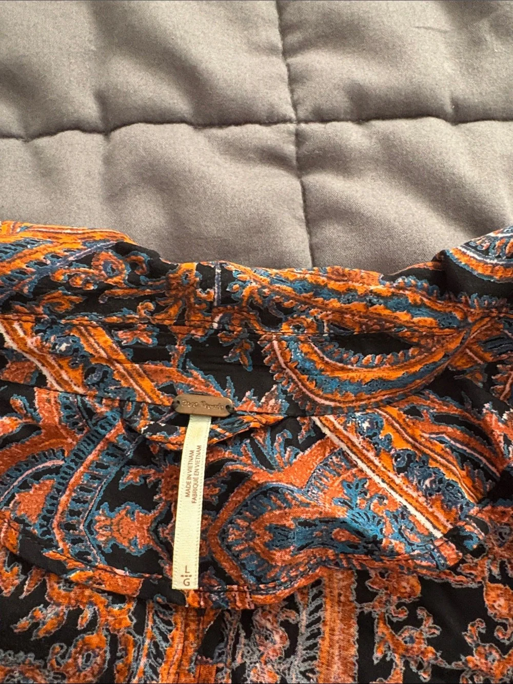 Free People Women’s Orange and Black Paisley Long Duster